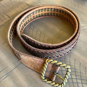 Vintage Leather and Brass Studded Belt